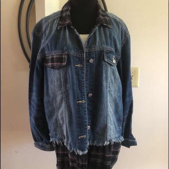 jean jacket with plaid shirt